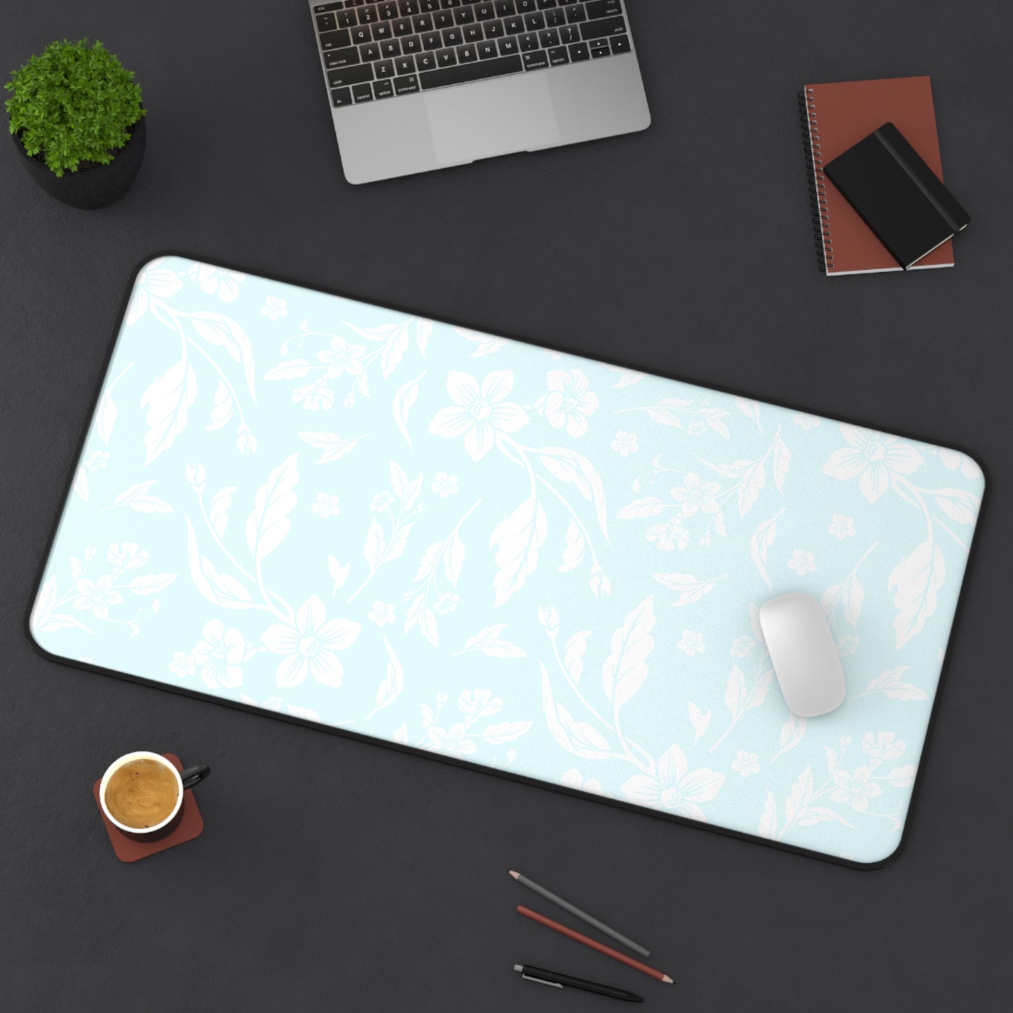 Ocean Blue Floral Desk Pad (12x18, 12x22 or 16x32)