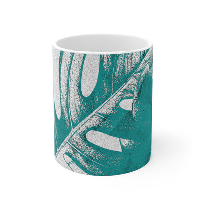 Monstera Leaf Deep Aqua Mug