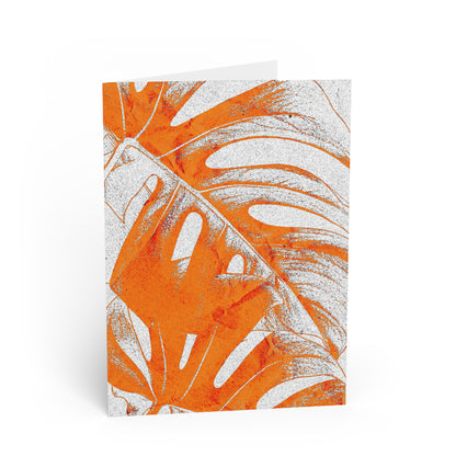 Monstera Leaf Tangerine Note Card