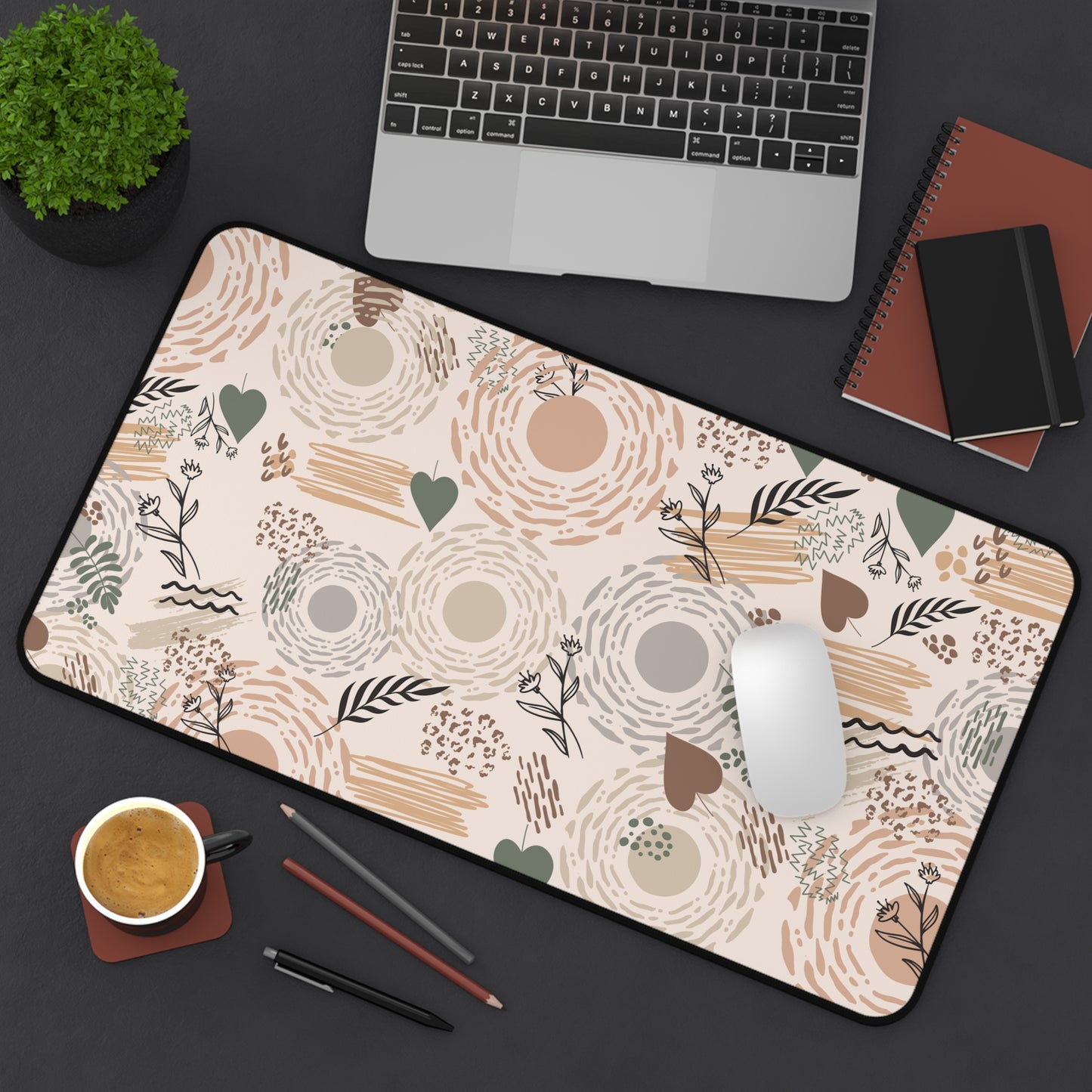 Neutral Flow Desk Mat Minimal Botanical Desk Pad (12x18, 12x22, 16x32)