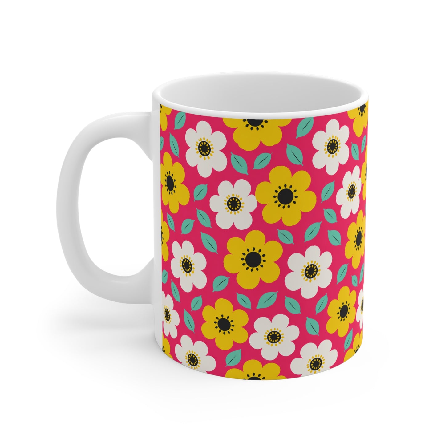 Happy Flower Ceramic Coffee Mug 11 oz Retro Daisy Mug
