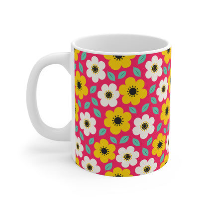 Happy Flower Ceramic Coffee Mug 11 oz Retro Daisy Mug