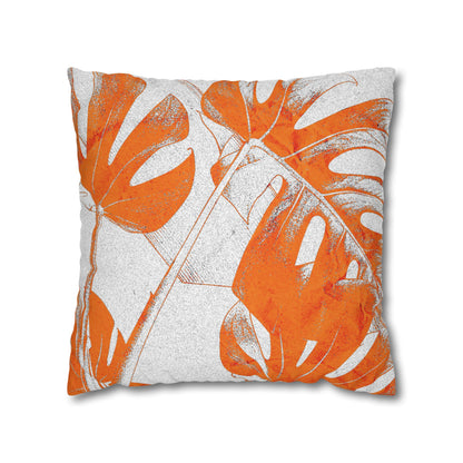 Monstera Leaf Tangerine Canvas Pillow Cover 20x20