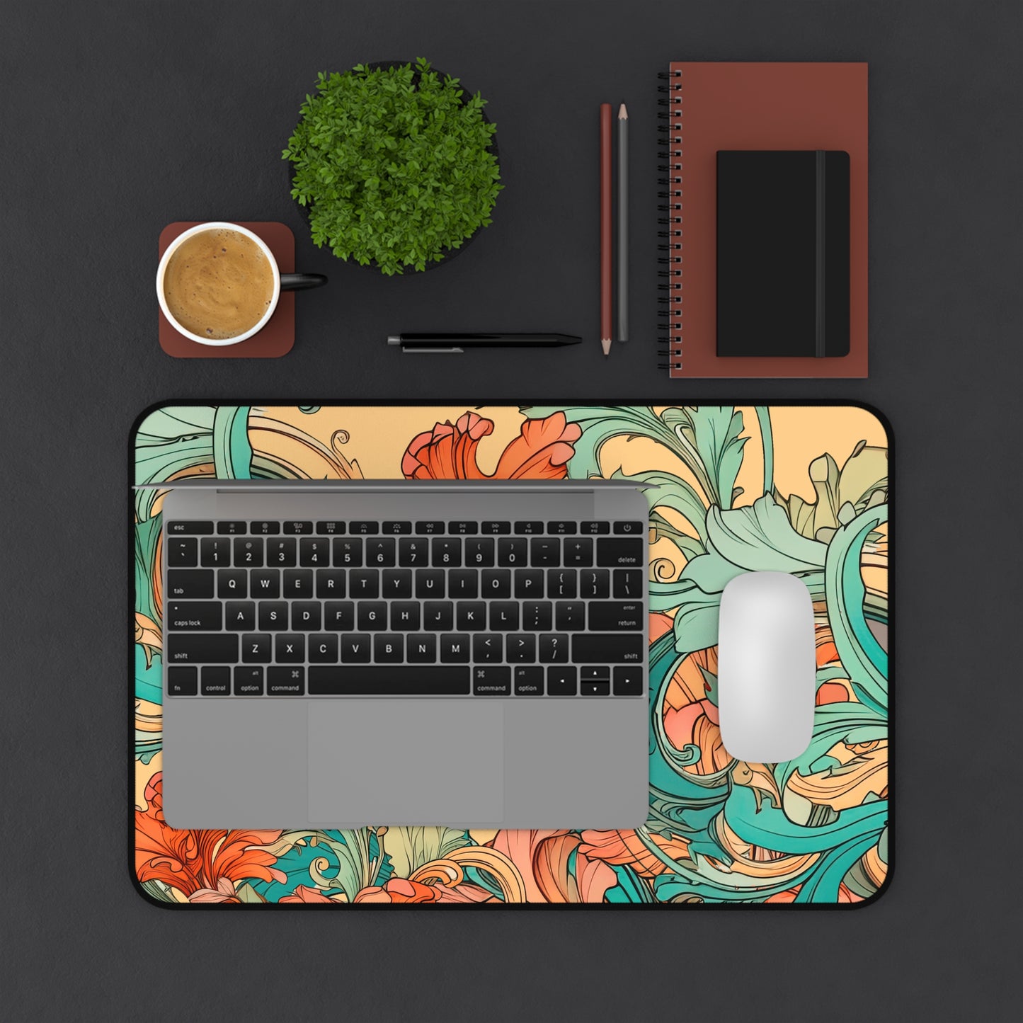 Coral Flourish Desk Mat Extended Mouse Pad (12x18, 12x22, 16x32)