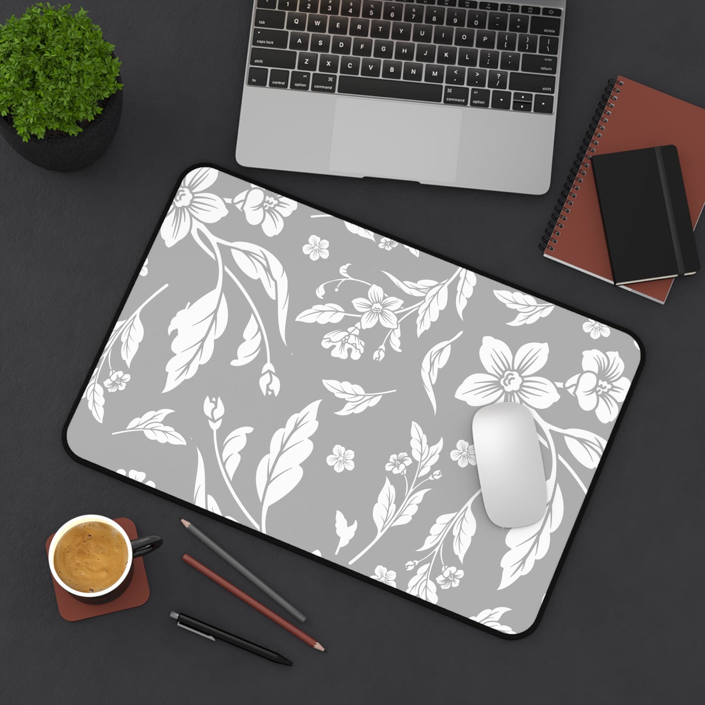 Grayscale Floral Desk Pad (12x18, 12x22 or 16x32)
