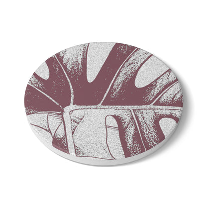 Monstera Leaf Mauve Ceramic Coaster Botanical Drink Coaster