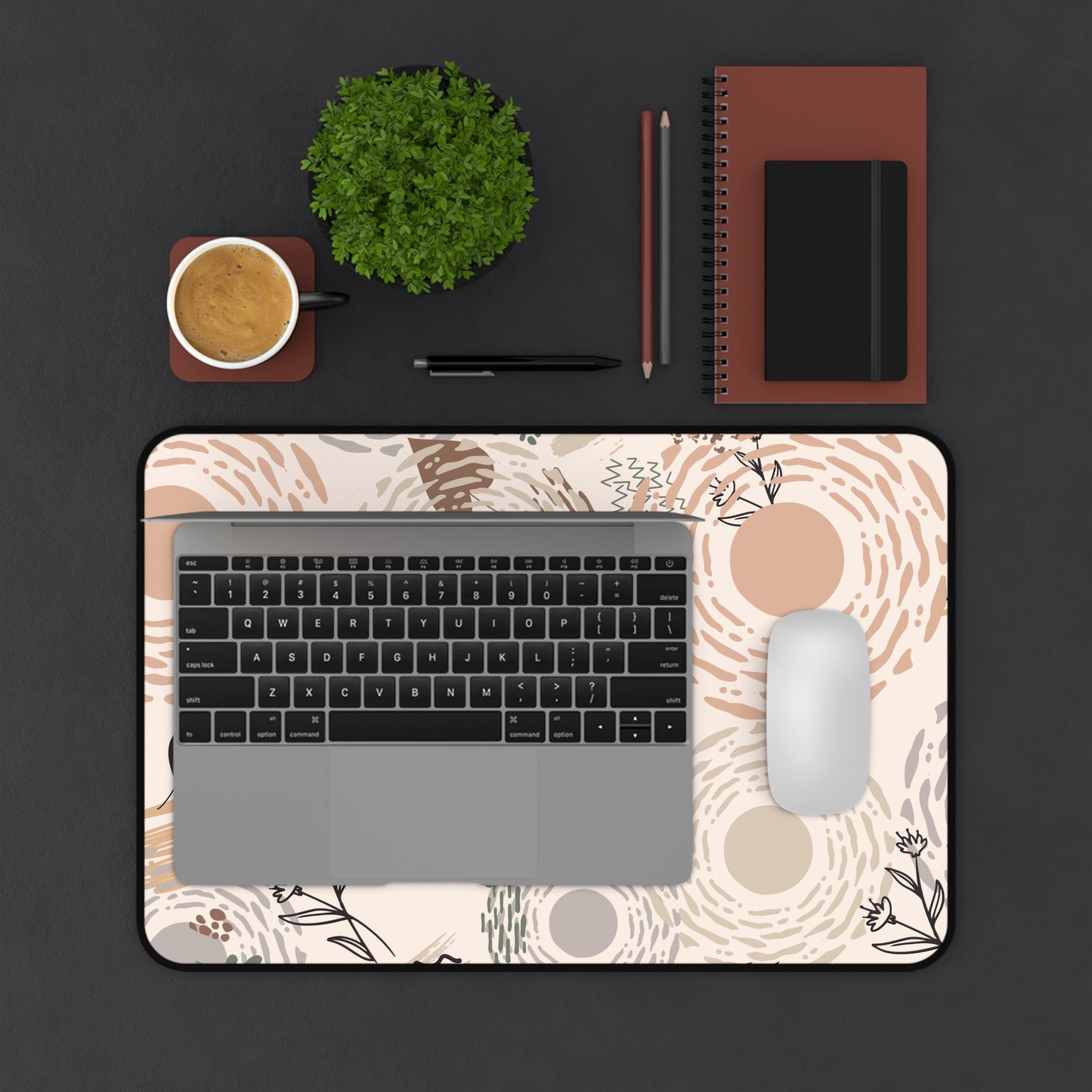 Neutral Flow Desk Mat Minimal Botanical Desk Pad (12x18, 12x22, 16x32)