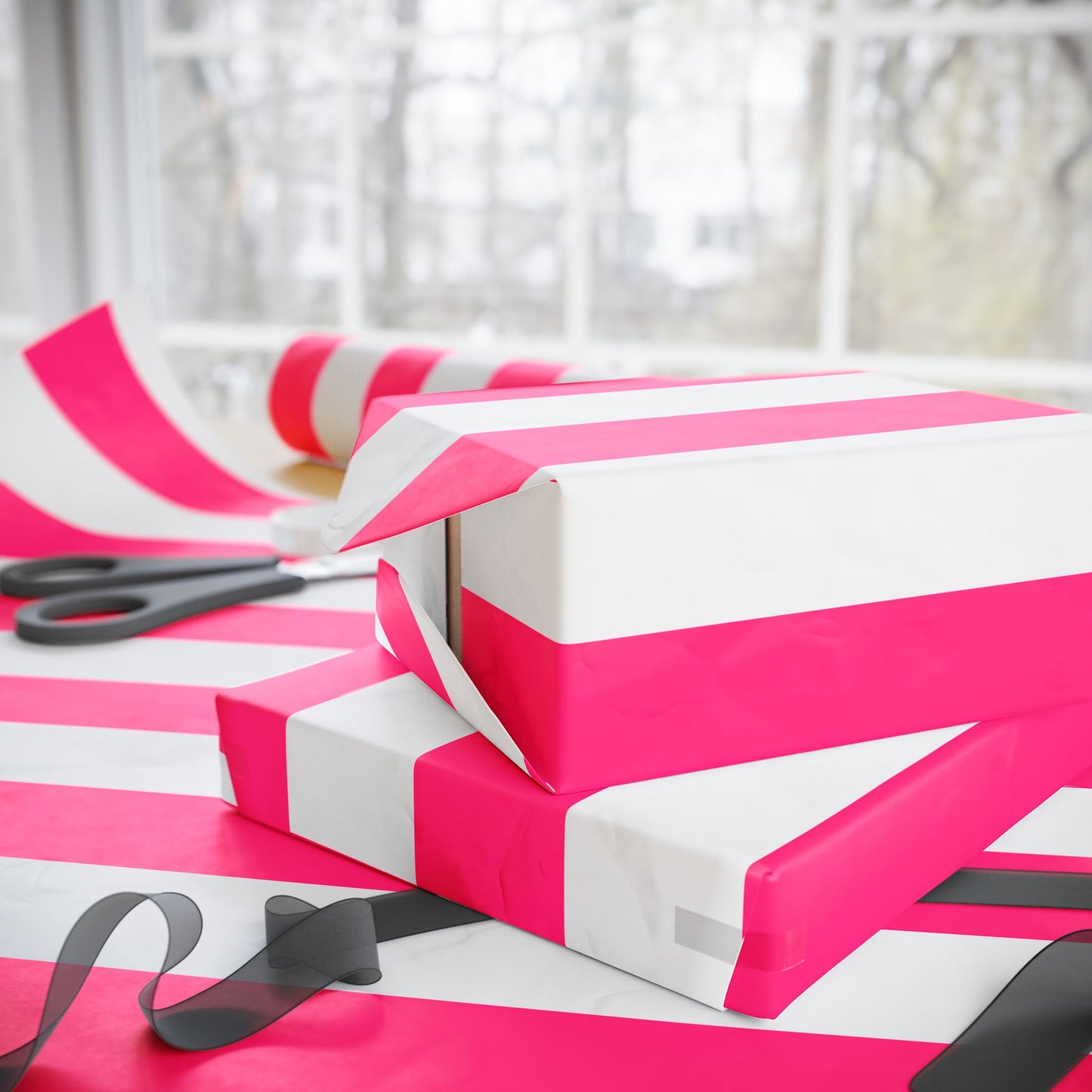 Pink Stripe Wrapping Paper, Matte or Glossy (3 Sizes)