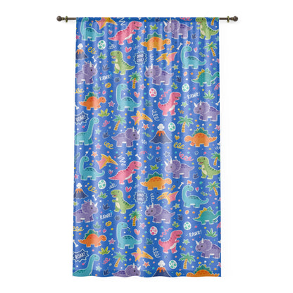 Blue Dino Sheer Curtain Panel 50 x 84 Dinosaur Window Curtain