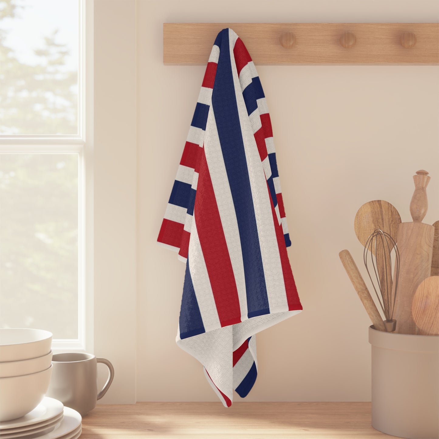 Red, White and Blue Stripe Microfiber Tea Towel