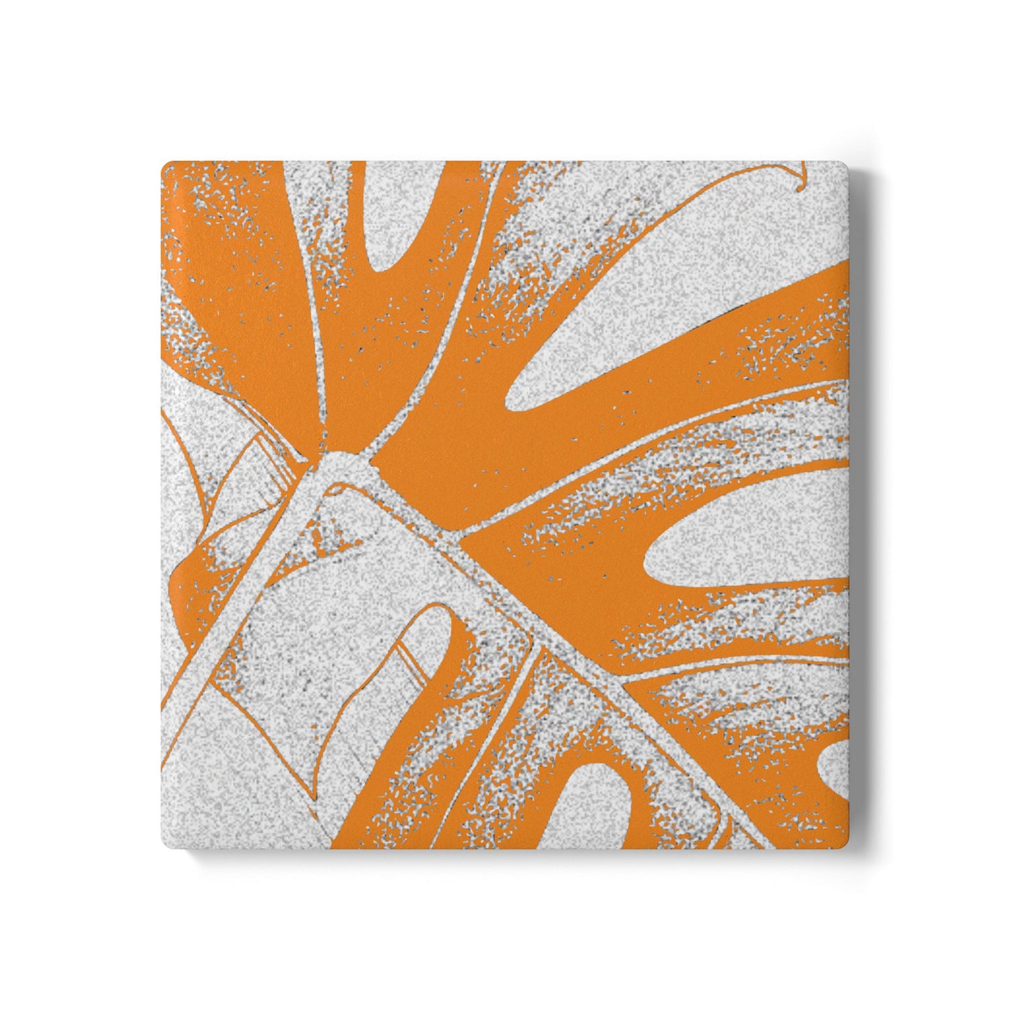 Monstera Leaf Tangerine Ceramic Coaster Botanical Drink Coaster