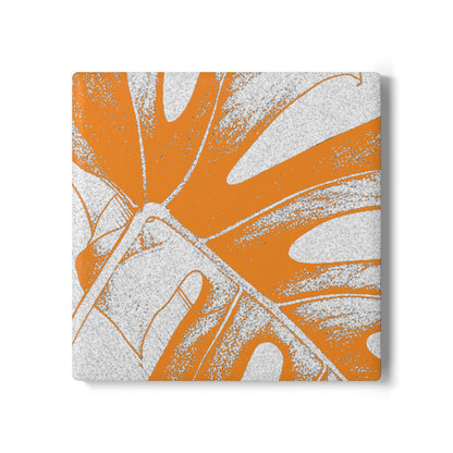 Monstera Leaf Tangerine Ceramic Coaster Botanical Drink Coaster