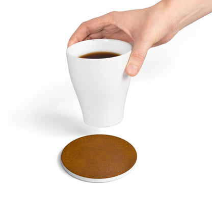 Saddle Tan Ceramic Coaster Tonal Botanical Drink Coaster
