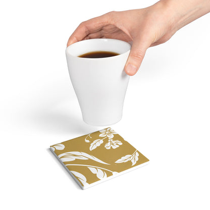 Muted Gold Floral Ceramic Coaster Coordinated Collection
