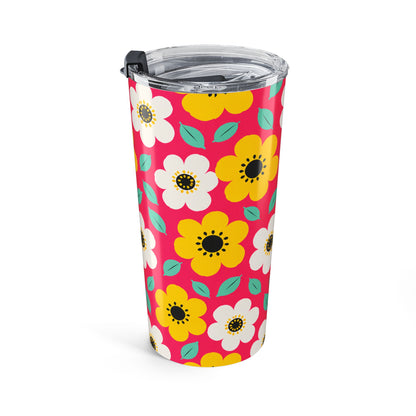 Happy Flower Tumbler 20oz Insulated Travel Mug Retro Daisy Drinkware