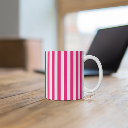Pink Stripe Ceramic Coffee Mug 11 oz Striped Mug