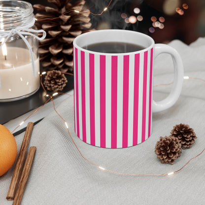Pink Stripe Ceramic Coffee Mug 11 oz Striped Mug