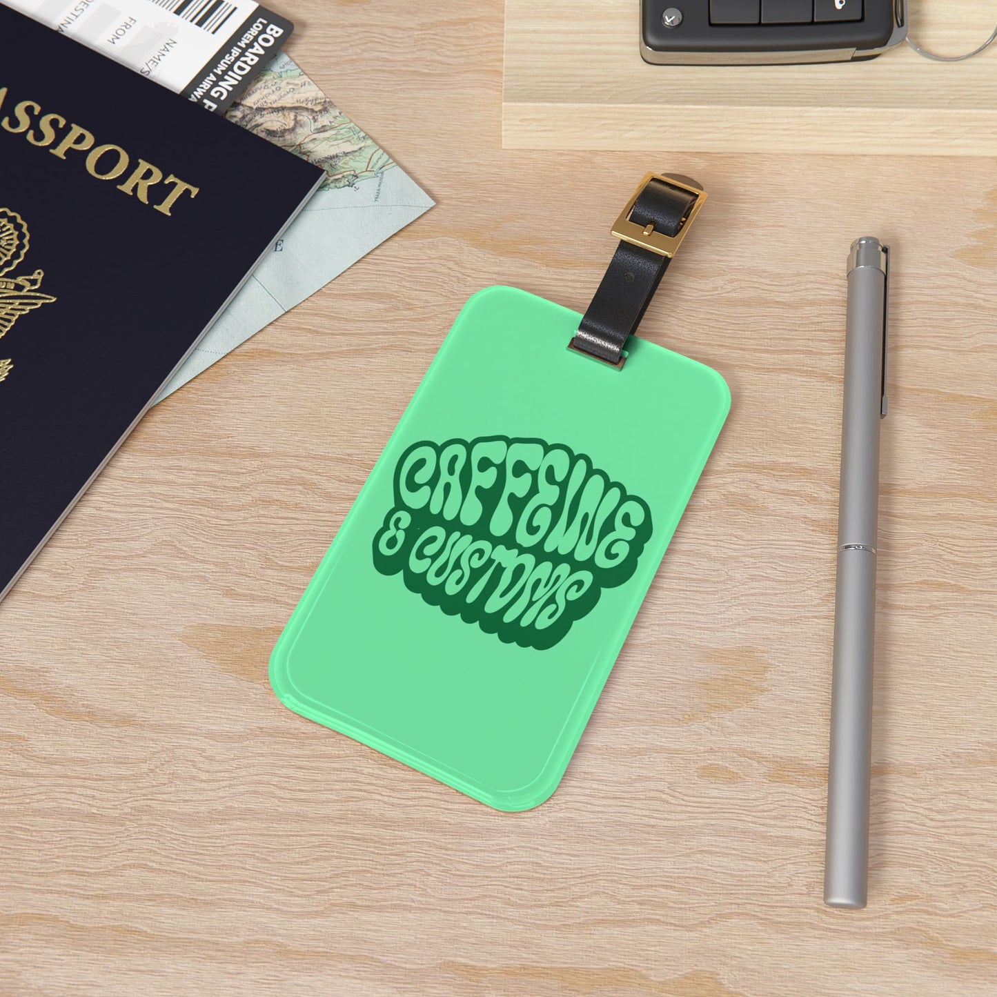Caffeine and Customs Luggage Tag Acrylic Travel Tag