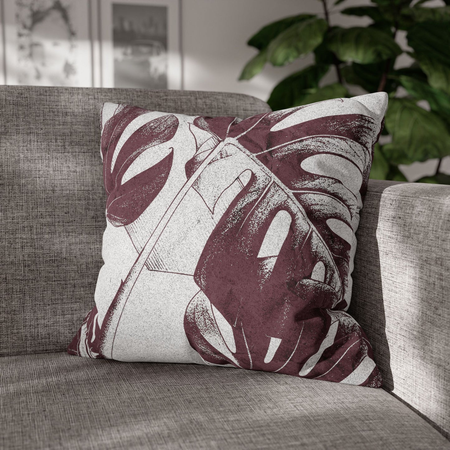 Monstera Leaf Mauve Canvas Pillow Cover 20x20