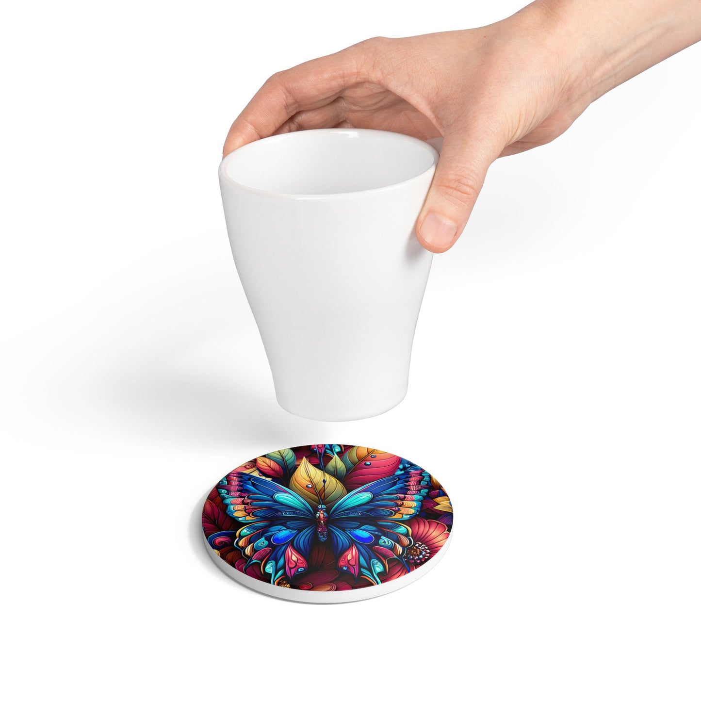 Metamorphosis Ceramic Coaster Vibrant Butterfly Floral Drink Coaster