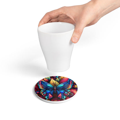 Metamorphosis Ceramic Coaster Vibrant Butterfly Floral Drink Coaster