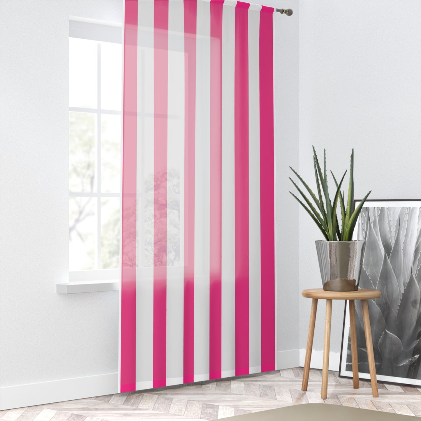 Pink Stripe Curtain Panel 50 x 84 Pink and White Window Curtain