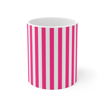 Pink Stripe Ceramic Coffee Mug 11 oz Striped Mug