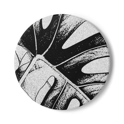 Monstera Leaf Black Ceramic Coaster Botanical Drink Coaster