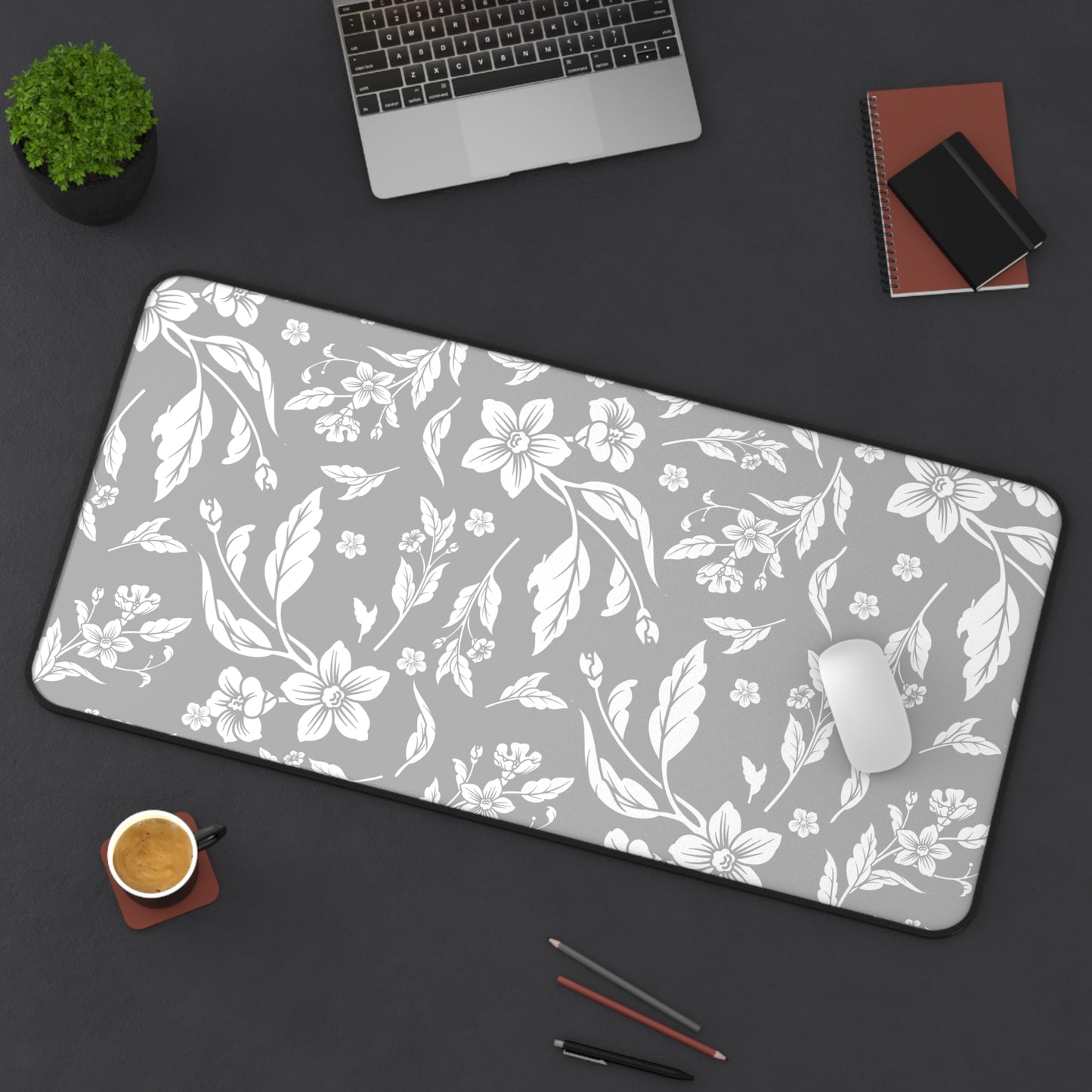 Grayscale Floral Desk Pad (12x18, 12x22 or 16x32)