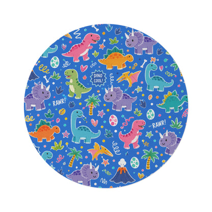 Blue Dino Round Rug 60 Inch Dinosaur Area Rug
