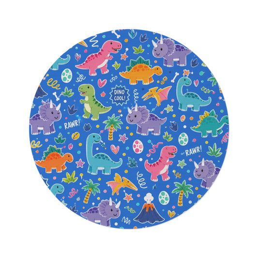 Blue Dino Round Rug 60 Inch Dinosaur Area Rug