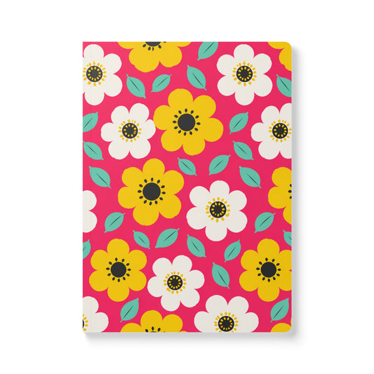 Happy Flower Softcover Journal A5 Lined Retro Daisy Notebook
