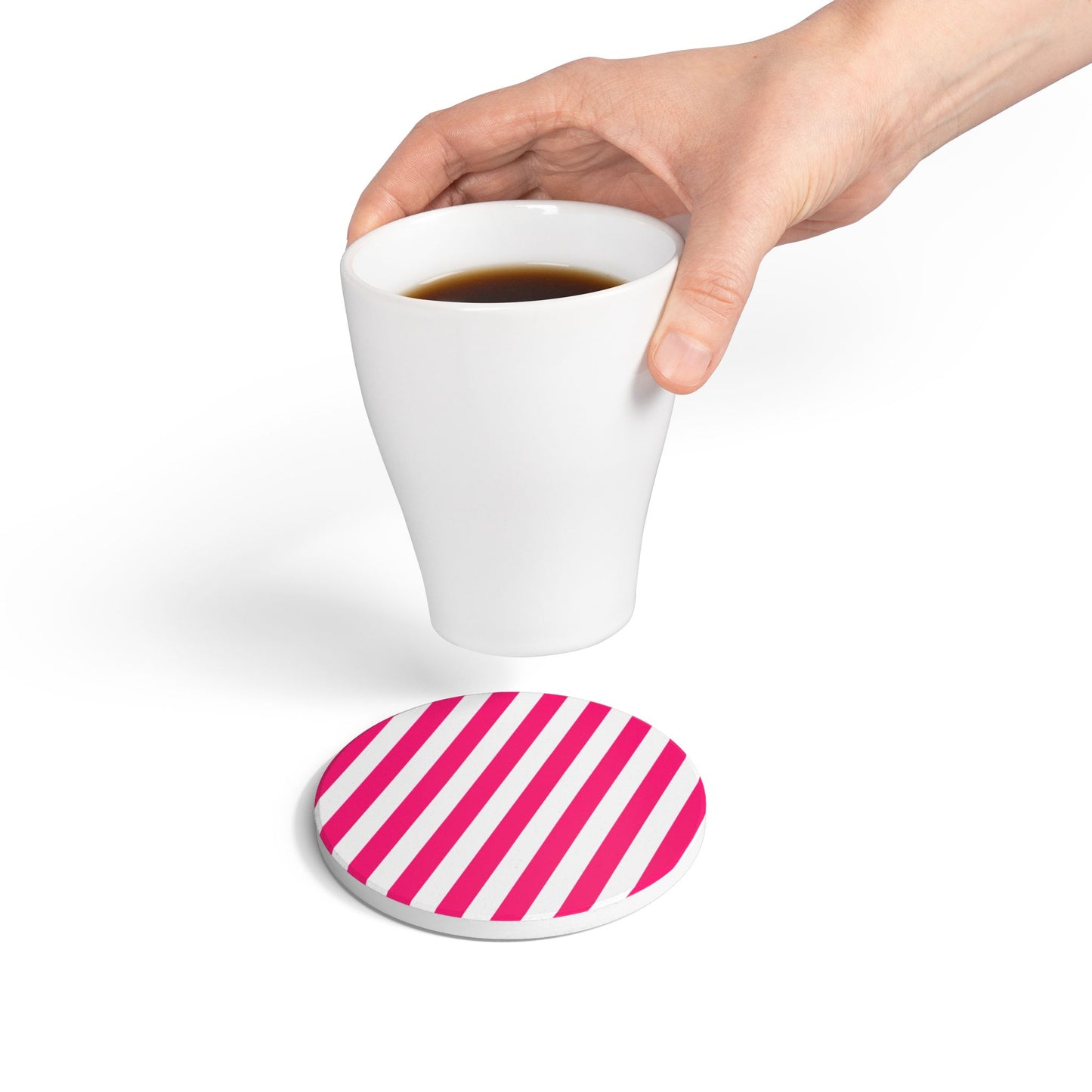 Pink Stripe Ceramic Coaster Square or Round Pink and White Striped Drink Coaster