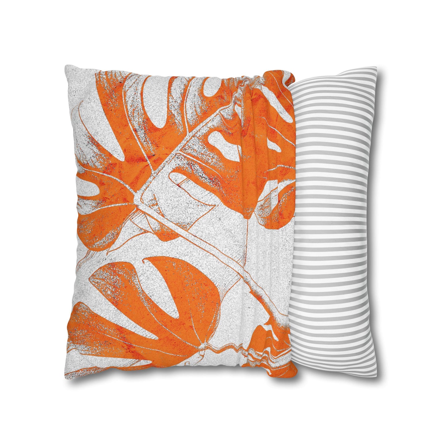 Monstera Leaf Tangerine Canvas Pillow Cover 20x20