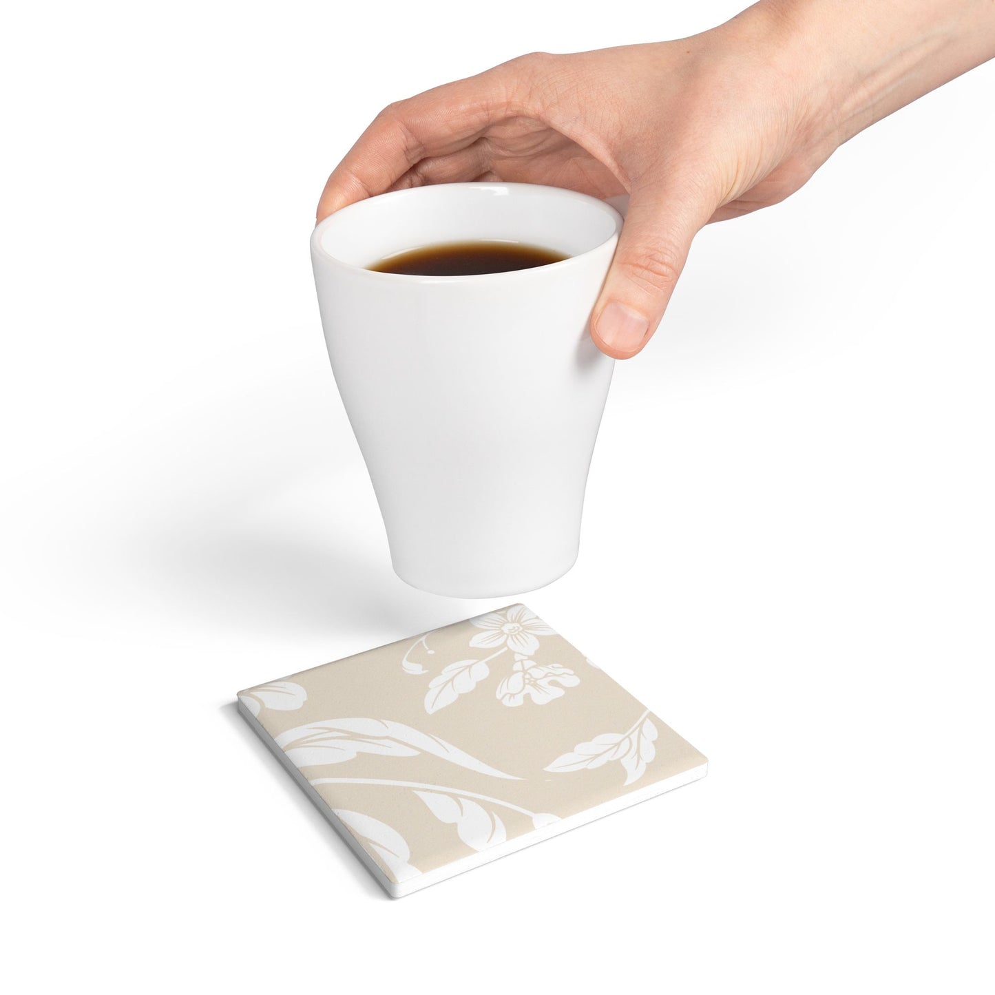 Latte Cream Floral Ceramic Coaster Coordinated Collection