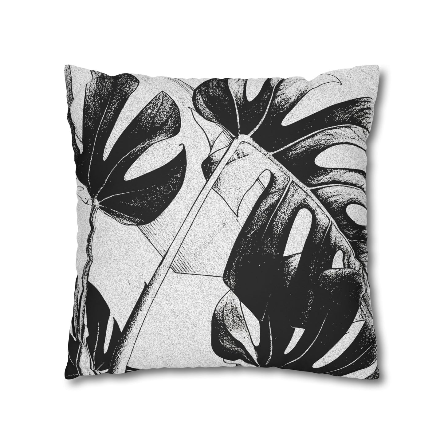 Monstera Leaf Black Canvas Pillow Cover 20x20