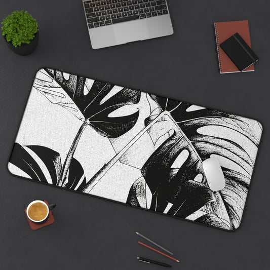 Monstera Leaf Black White Desk Pad