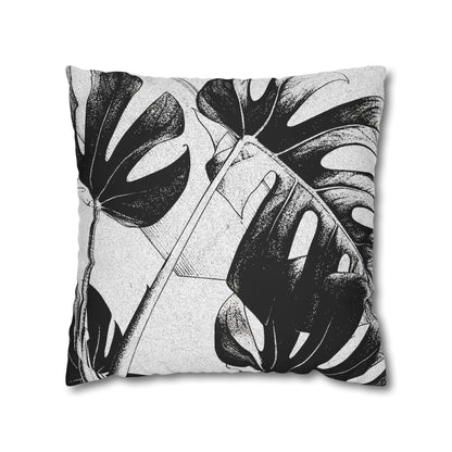 Monstera Leaf Black Canvas Pillow Cover 20x20