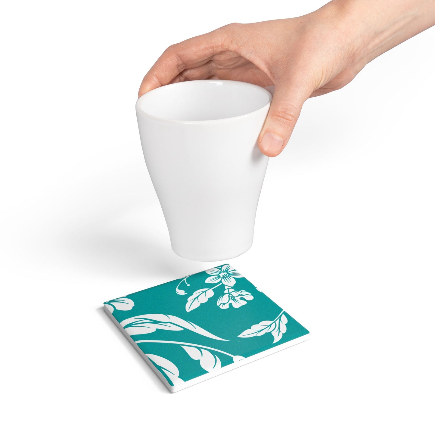 Deep Aqua Floral Ceramic Coaster Coordinated Collection