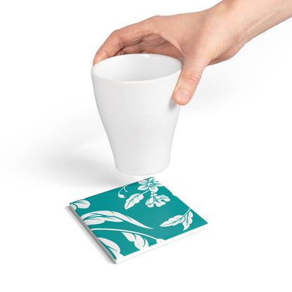 Deep Aqua Floral Ceramic Coaster Coordinated Collection