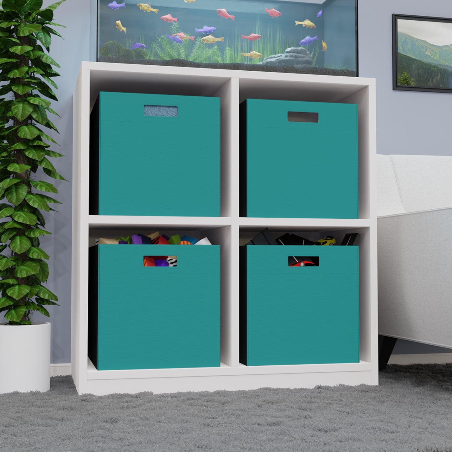 Deep Aqua Felt Storage Box Foldable Organizer Bin Home Storage Basket