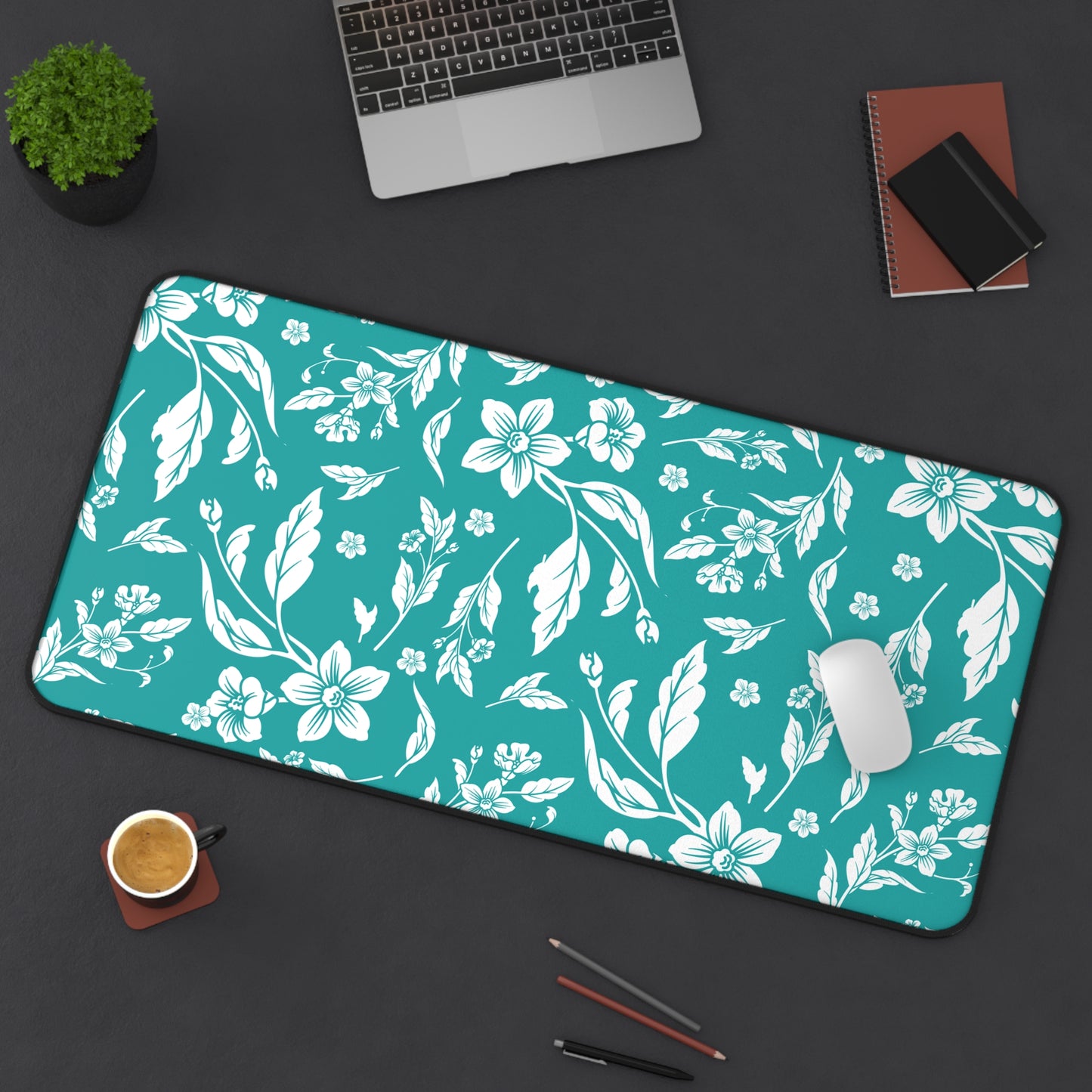 Deep Aqua Floral Desk Pad (12x18, 12x22 or 16x32)