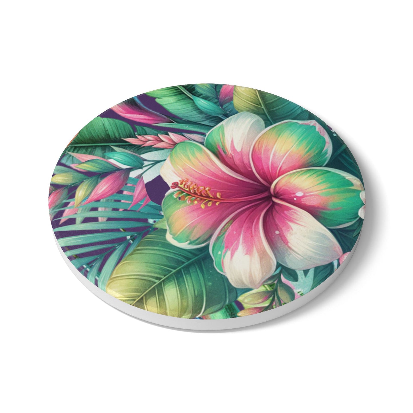 Paradise in Full Bloom Ceramic Coaster Tropical Floral Drink Coaster