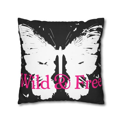 Wild and Free Butterfly Black Canvas Pillow Cover 20x20