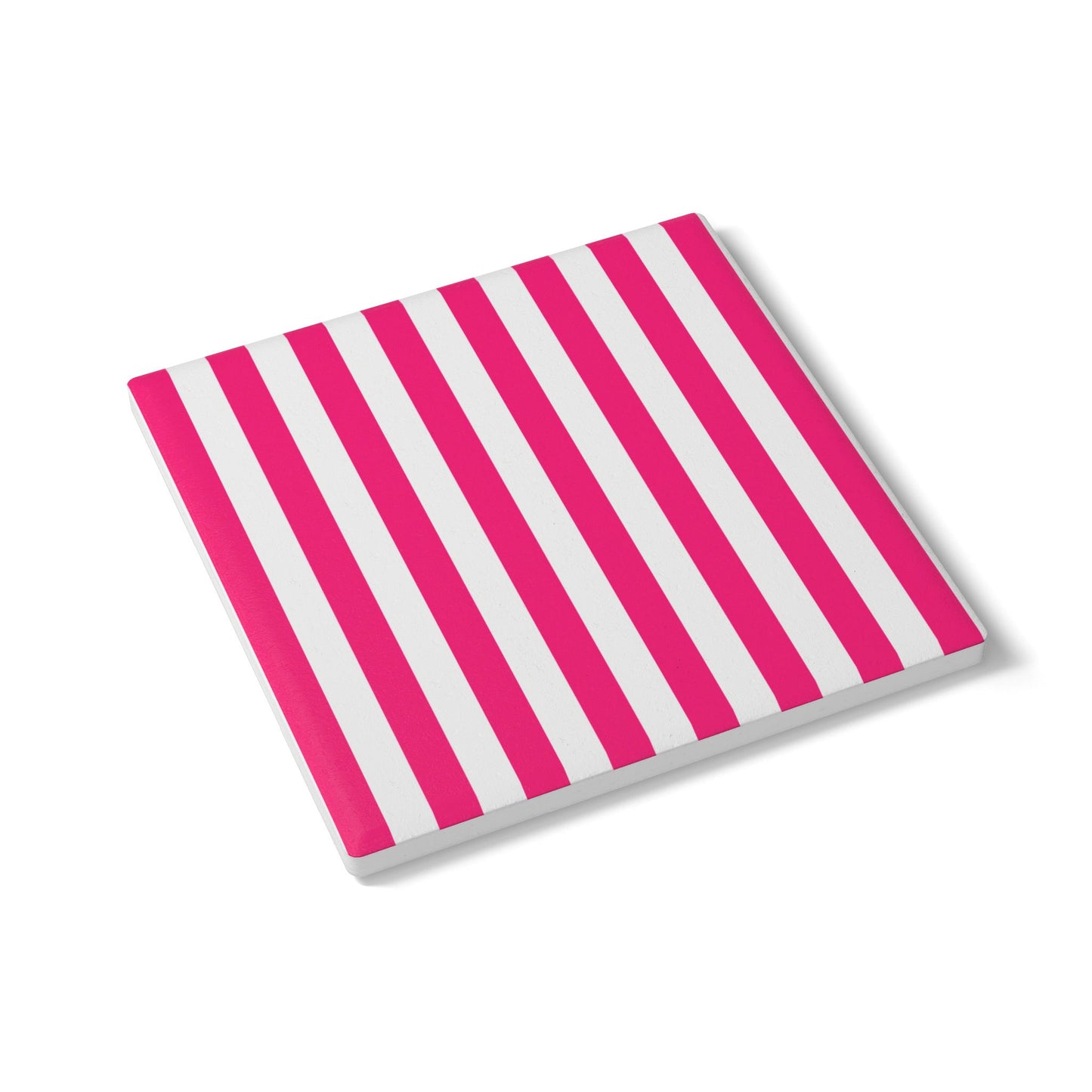 Pink Stripe Ceramic Coaster Square or Round Pink and White Striped Drink Coaster