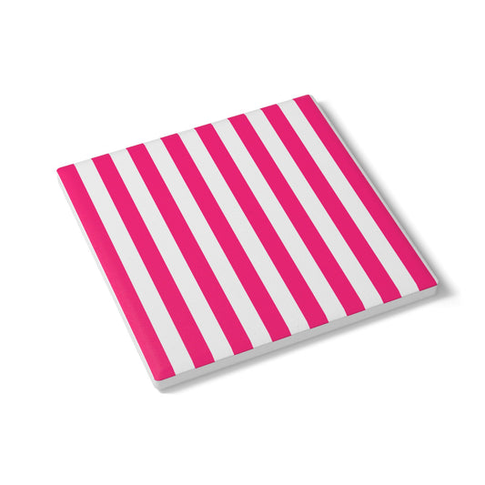 Pink Stripe Ceramic Coaster Square or Round Pink and White Striped Drink Coaster
