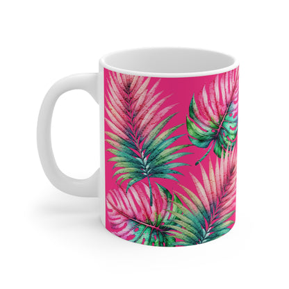 Tropical Vibes Ceramic Coffee Mug 11 oz Tropical Leaves Mug