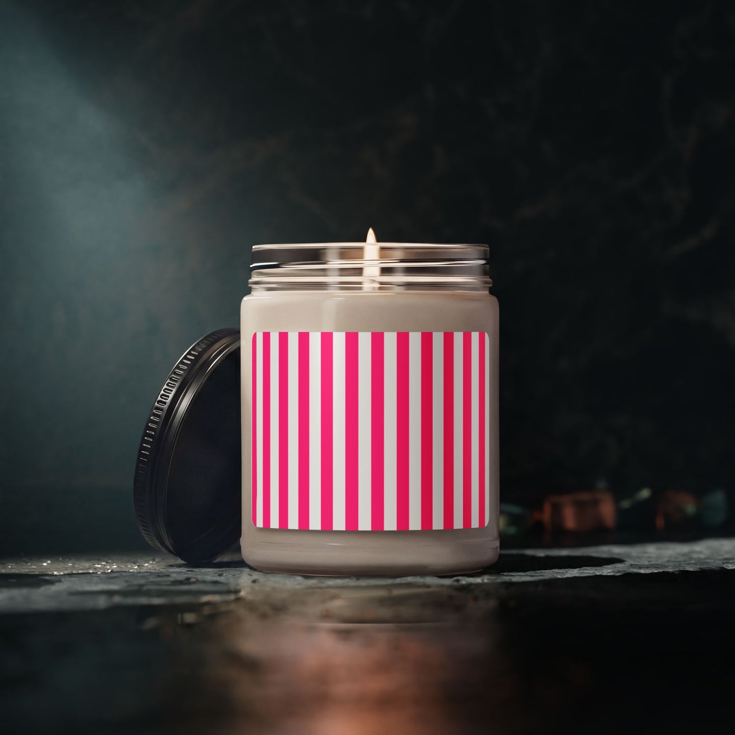 Pink Stripe 9oz Soy Candle Pink Striped Decor Candle