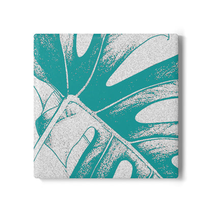 Monstera Leaf Deep Aqua Ceramic Coaster Botanical Drink Coaster