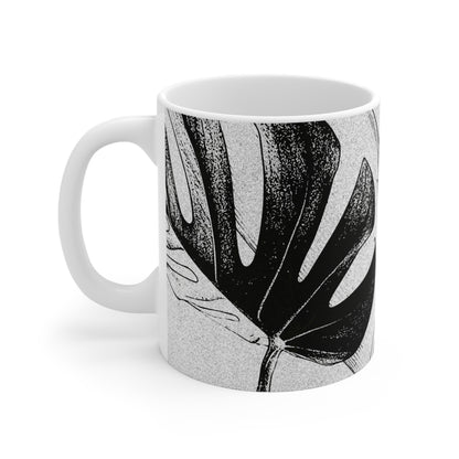 Monstera Leaf Black White Mug